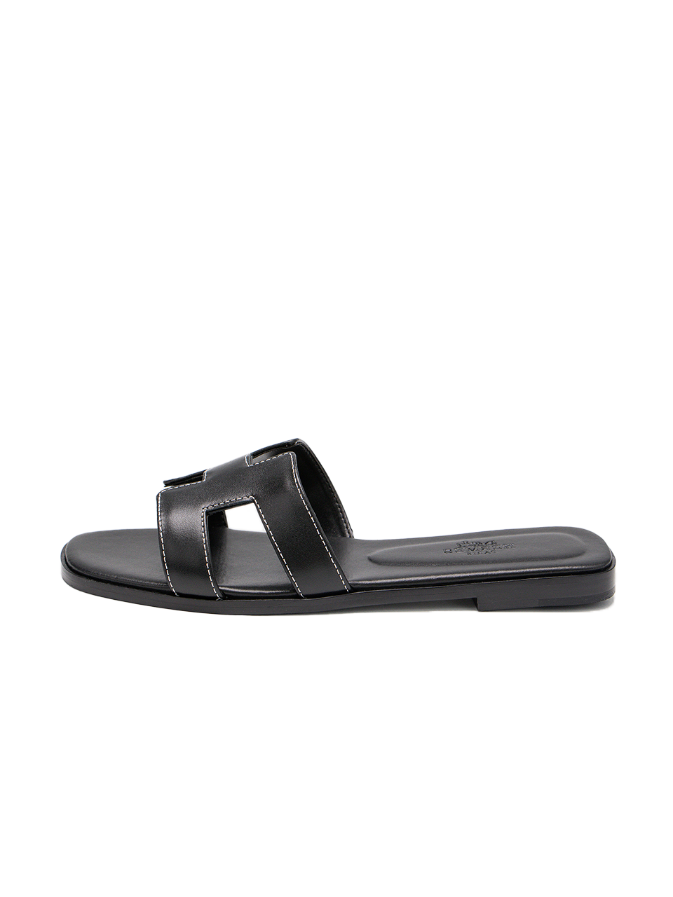 Hermes Oran Sandals Black Calfskin