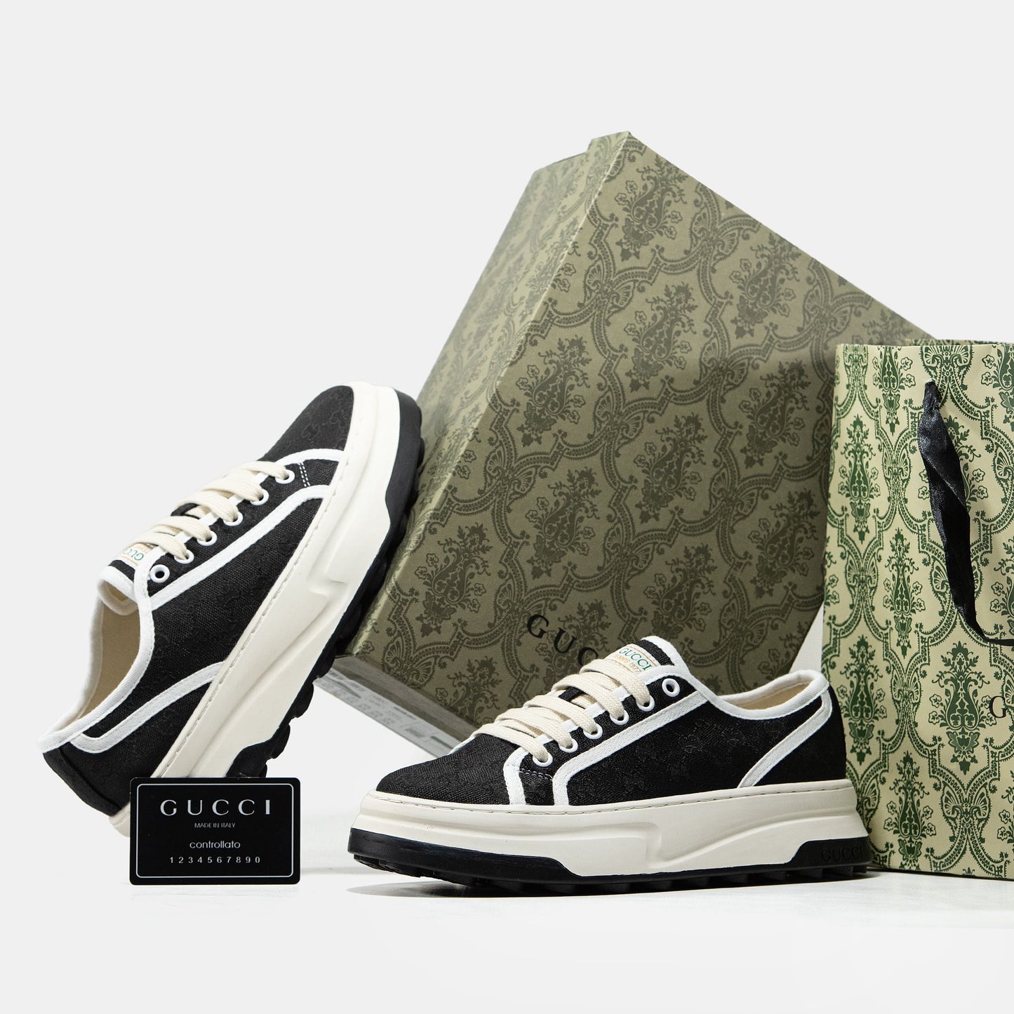 Gucci GG Platform Canvas Sneakers Black White