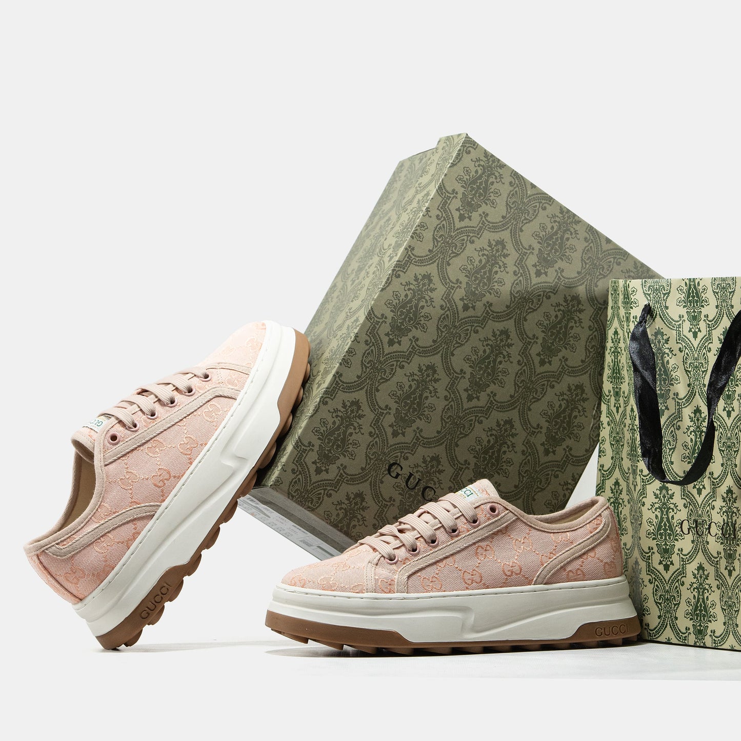Gucci GG Platform Canvas Sneakers Pink White