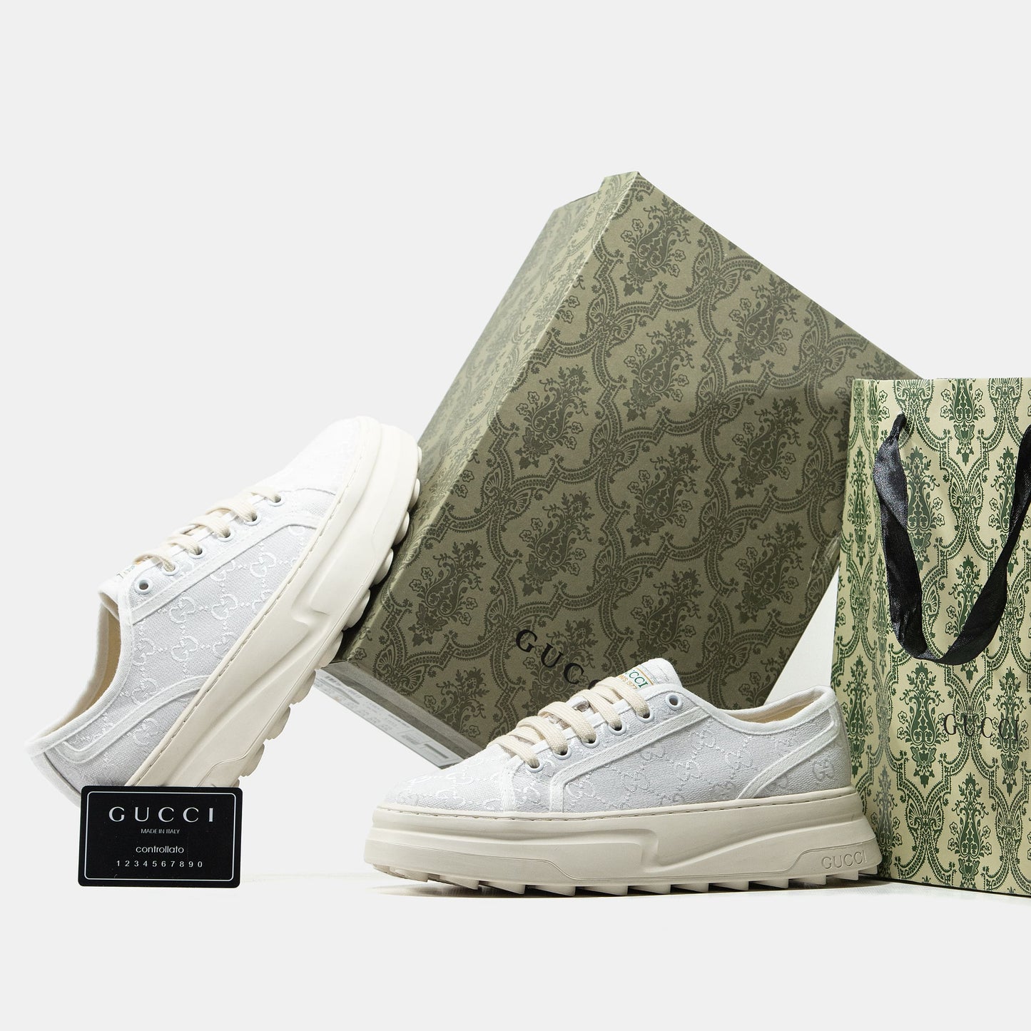 Gucci GG Platform Canvas Sneakers White