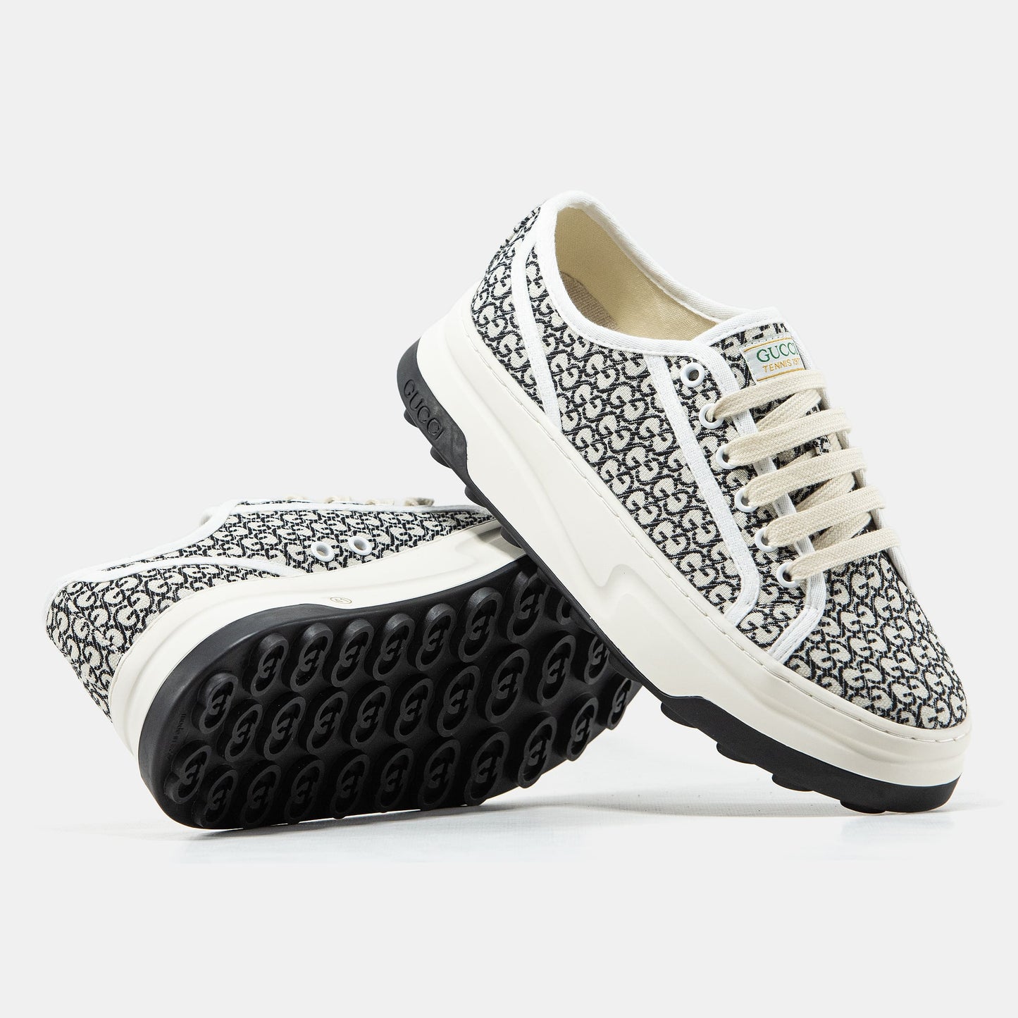 Gucci GG Platform Canvas Sneakers Cream Black