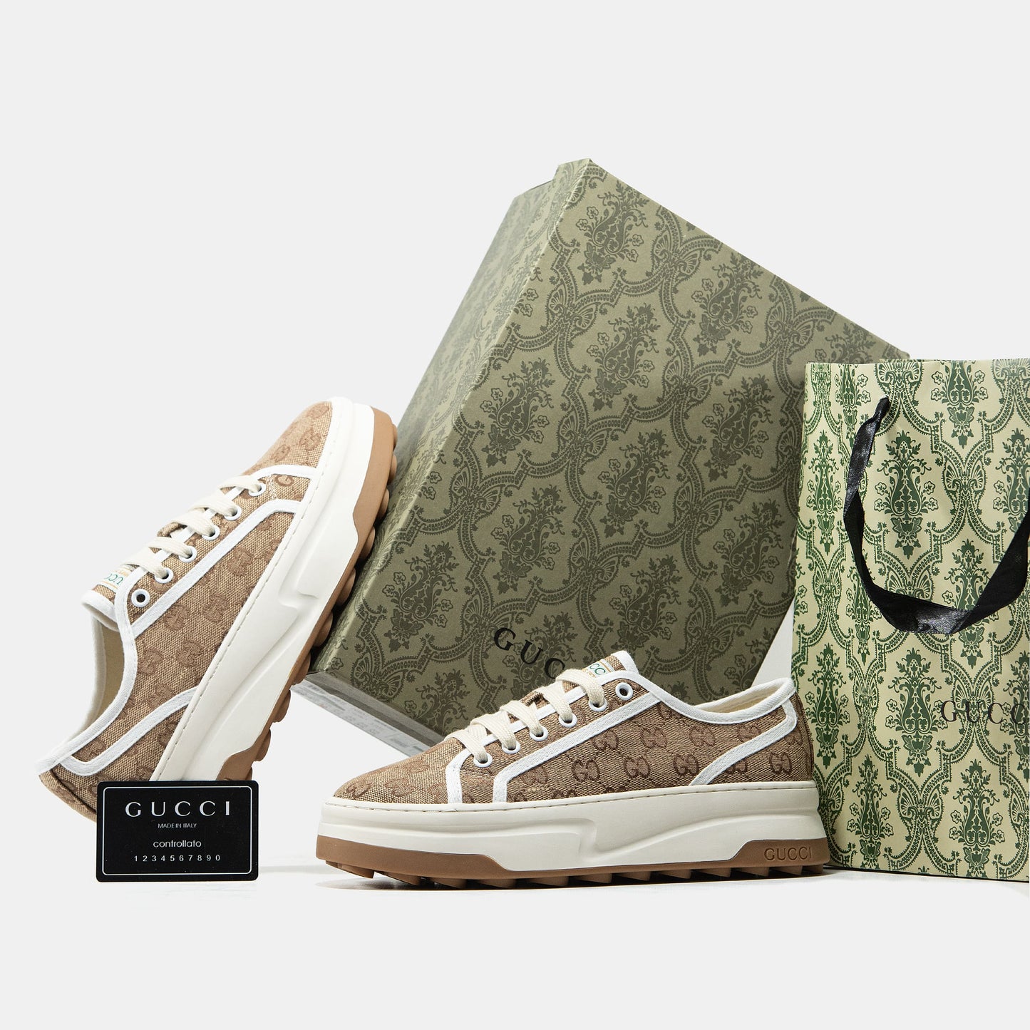 Gucci GG Platform Canvas Sneakers Beige