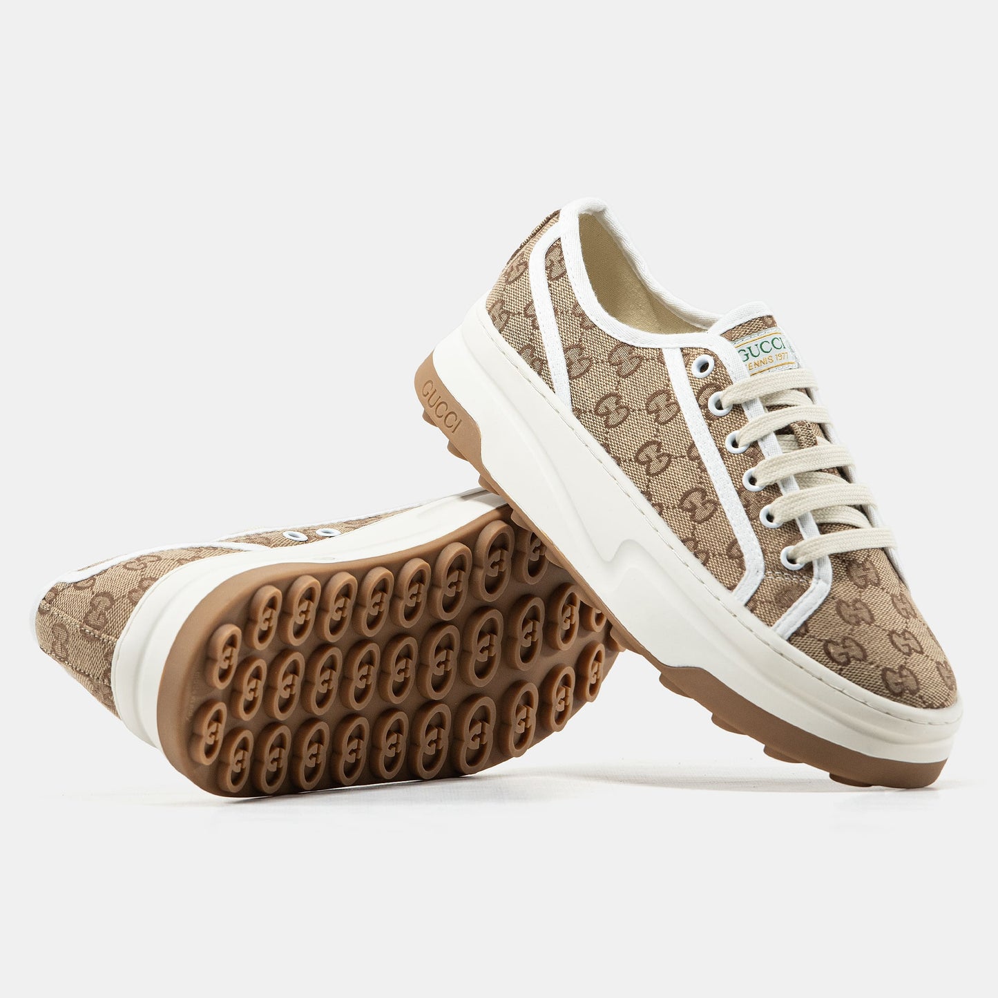 Gucci GG Platform Canvas Sneakers Beige