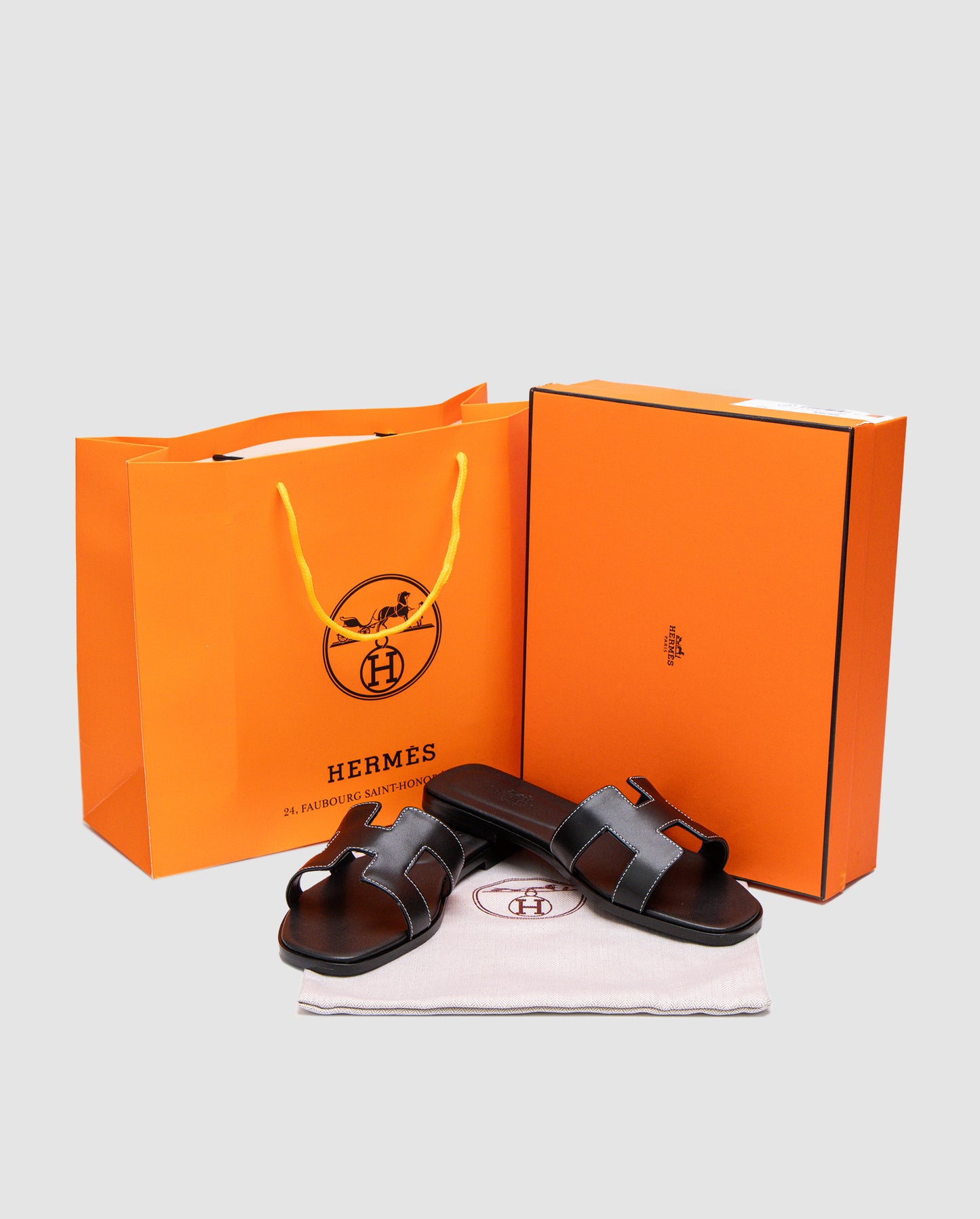 Hermes Oran Sandals Black Calfskin