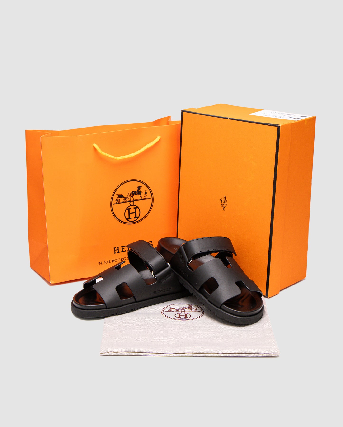 Hermes Chypre Sandals Black Calfskin