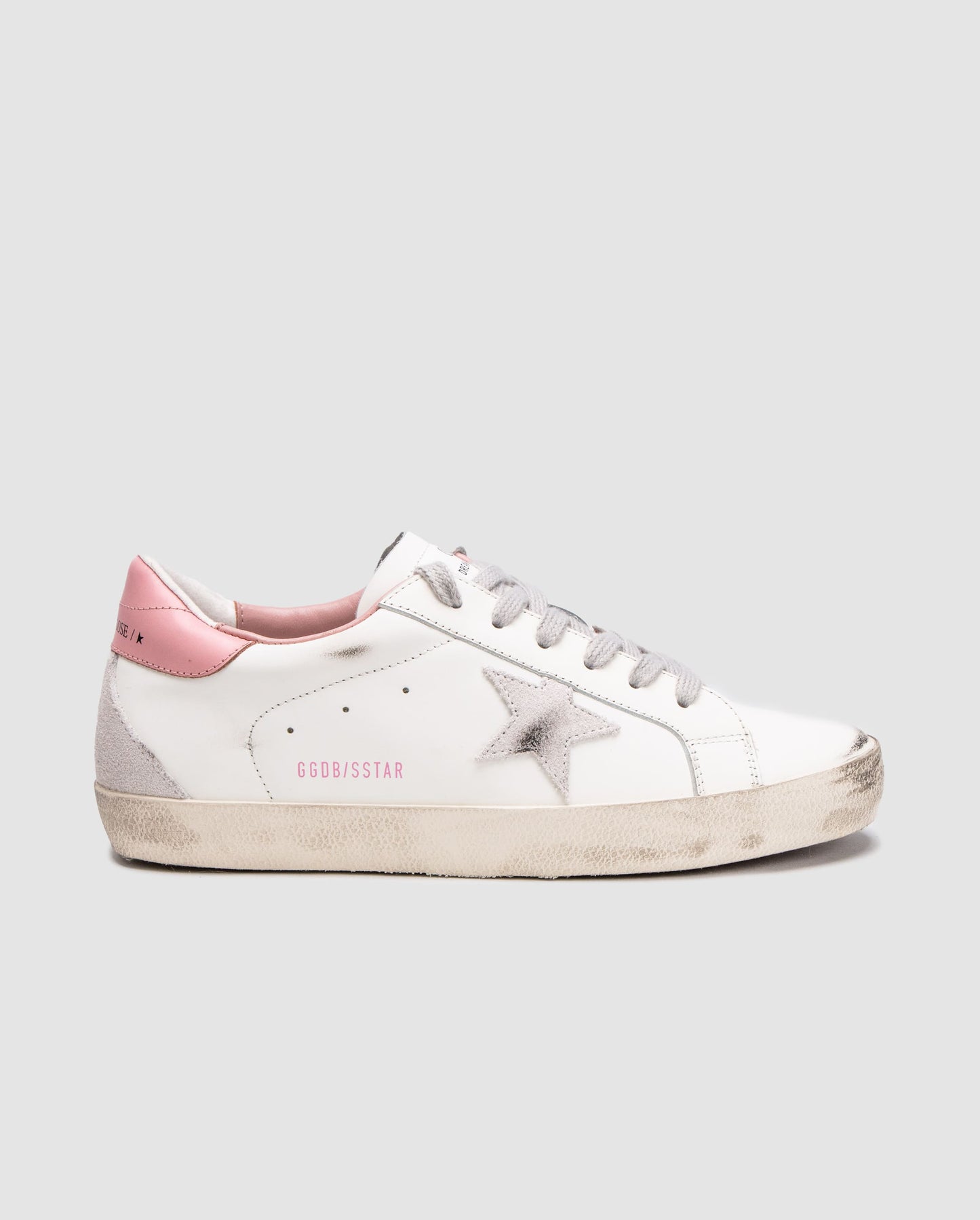 Golden Goose Superstar with Gray Suede Star and Pink Leather Heel Tab