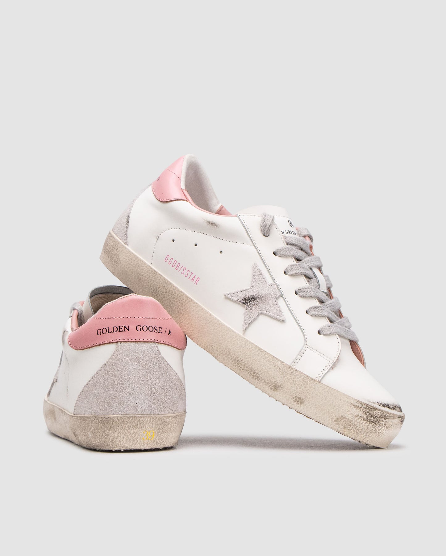Golden Goose Superstar with Gray Suede Star and Pink Leather Heel Tab