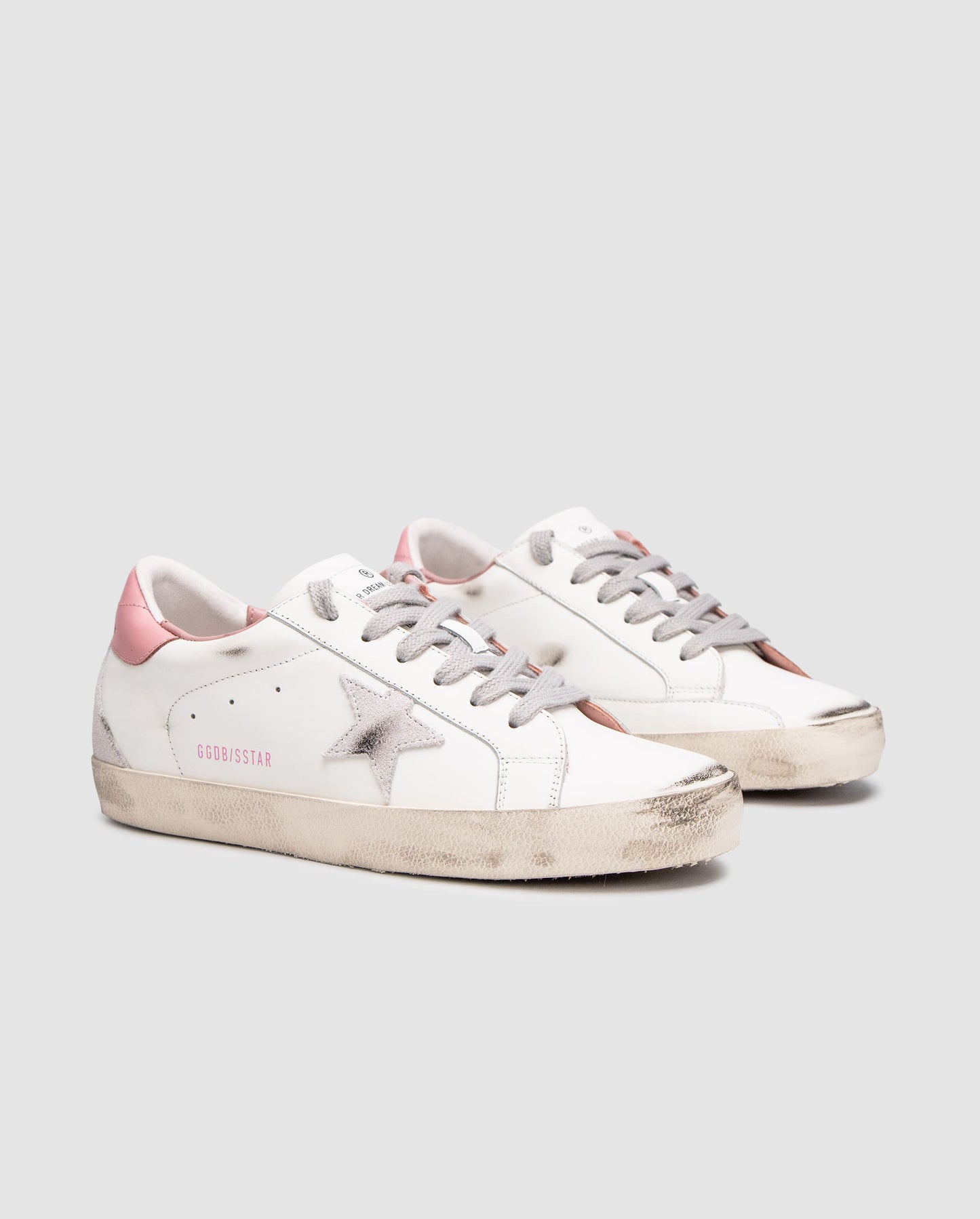 Golden Goose Superstar with Gray Suede Star and Pink Leather Heel Tab