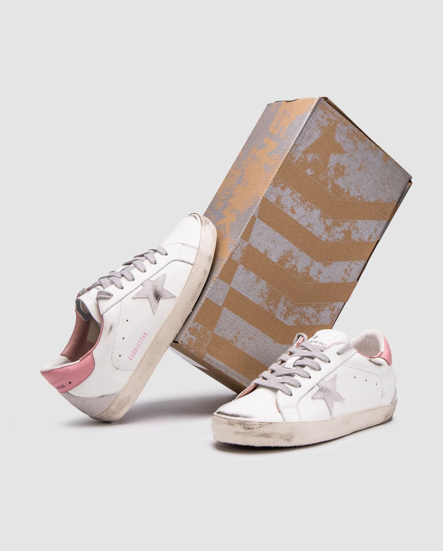 Golden Goose Superstar with Gray Suede Star and Pink Leather Heel Tab