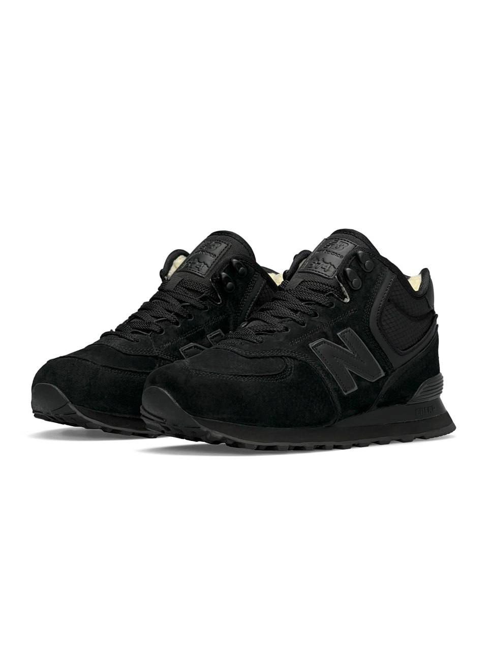 New Balance 574 All Black Suede Fur