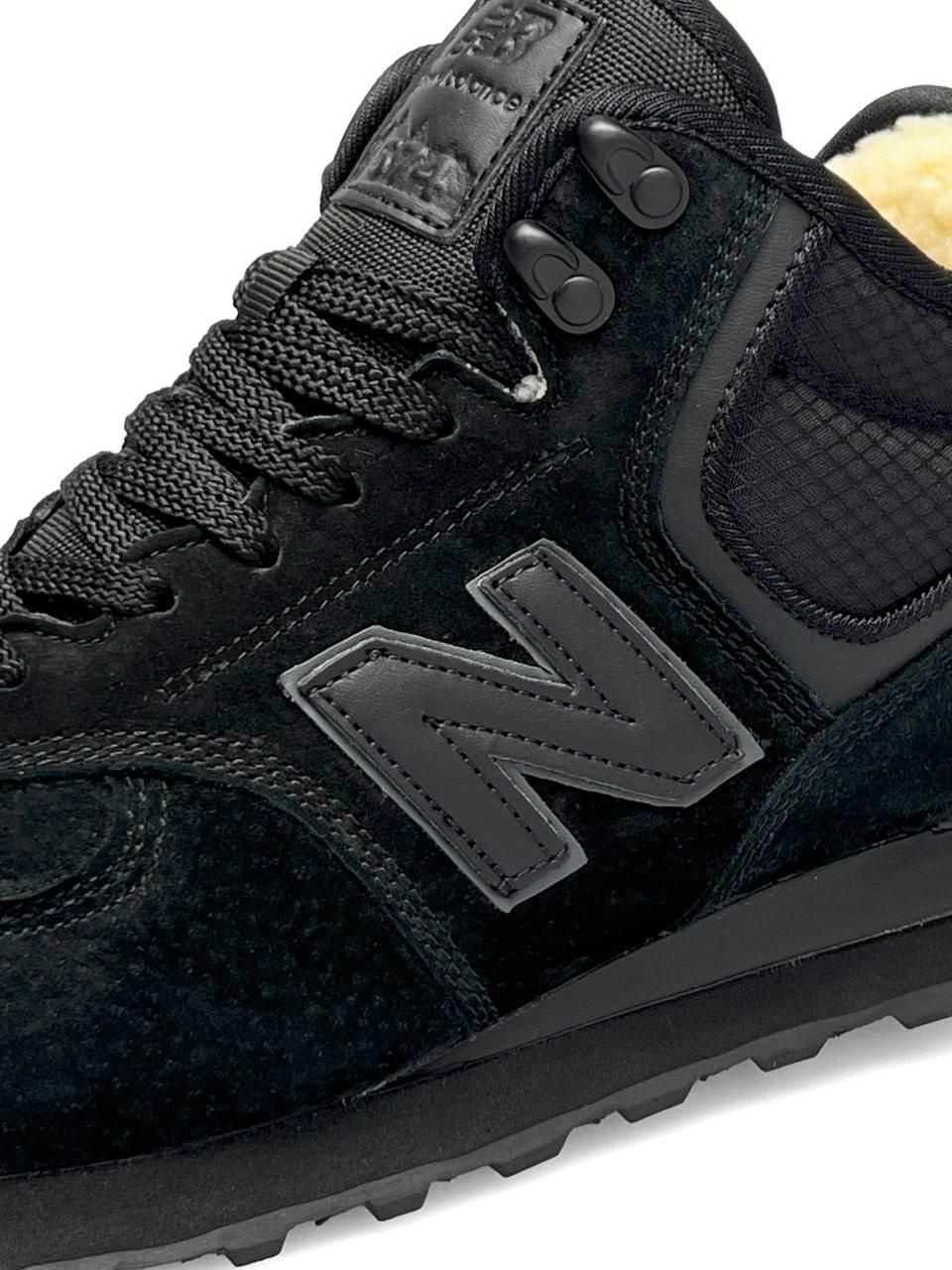 New Balance 574 All Black Suede Fur