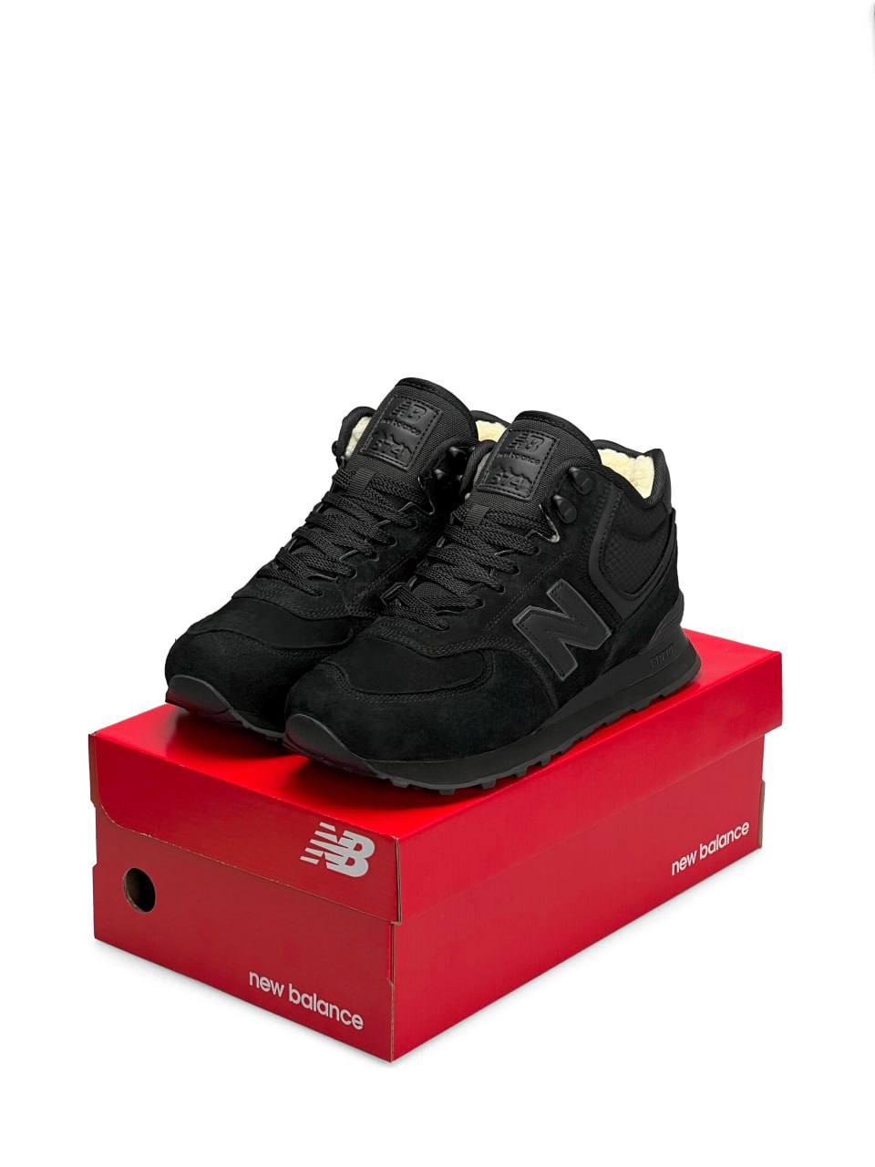 New Balance 574 All Black Suede Fur