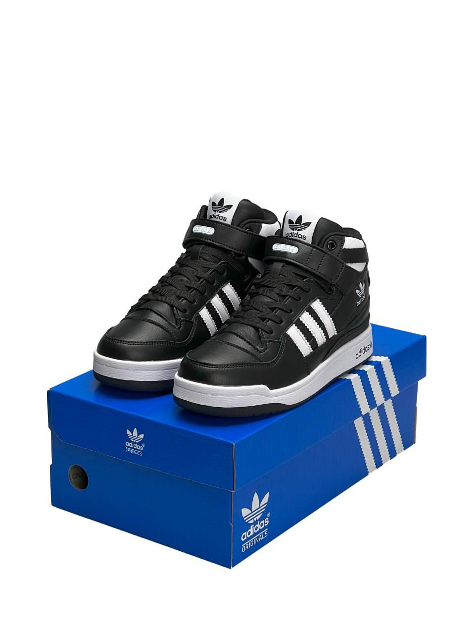 Adidas Forum High Black White Leather Fur