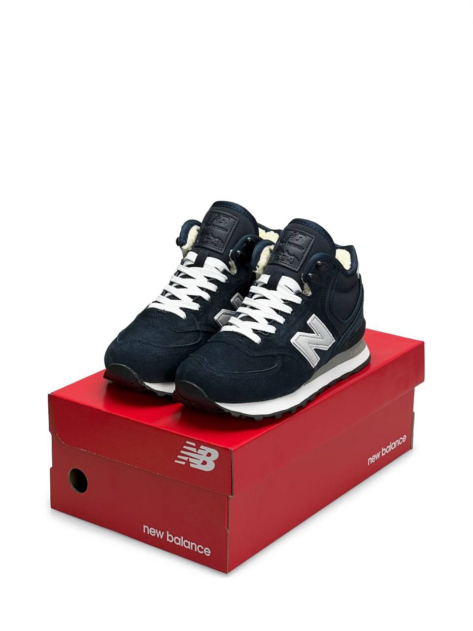 New Balance 574 High Dark Blue White Fur