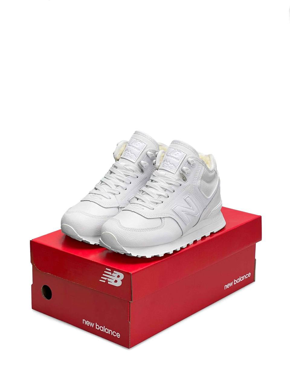 New Balance 574 High All White Fur