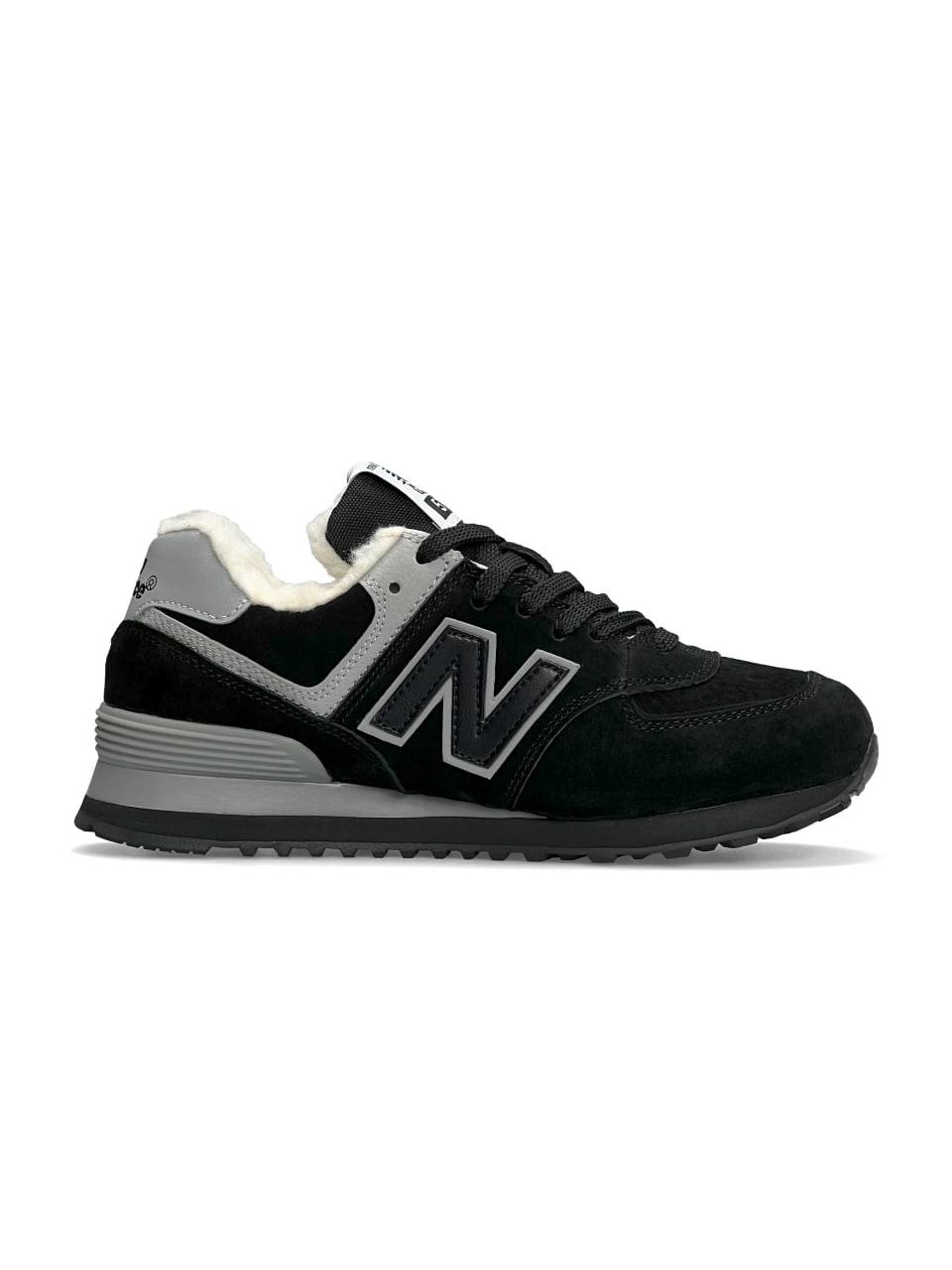 New Balance 574 All Black Gray Fur
