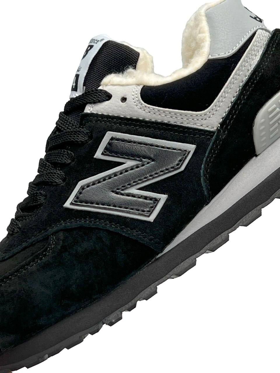 New Balance 574 All Black Gray Fur