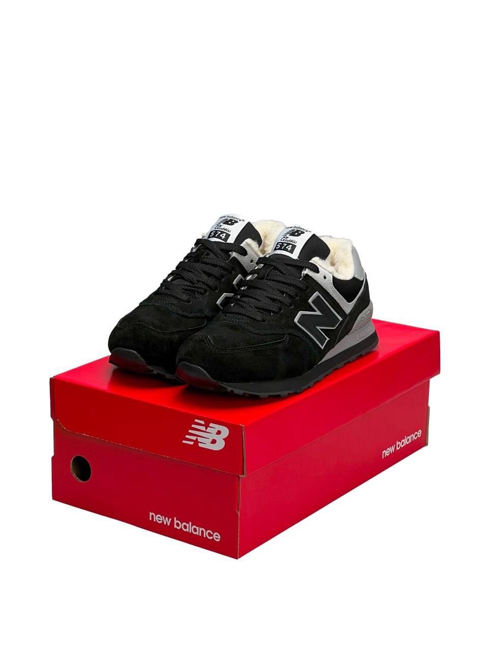 New Balance 574 All Black Gray Fur