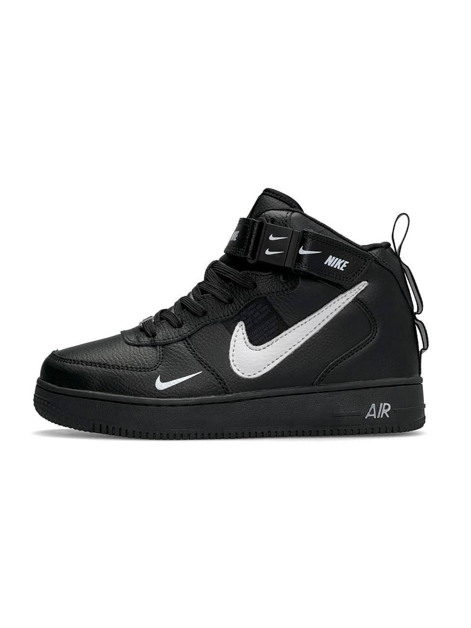 Nike Air Force 1 Utility High All Black White Fur