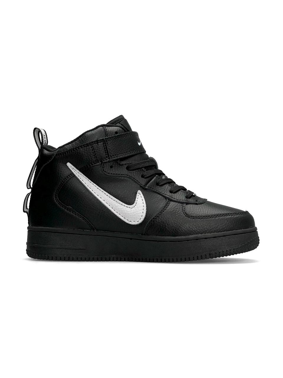 Nike Air Force 1 Utility High All Black White Fur