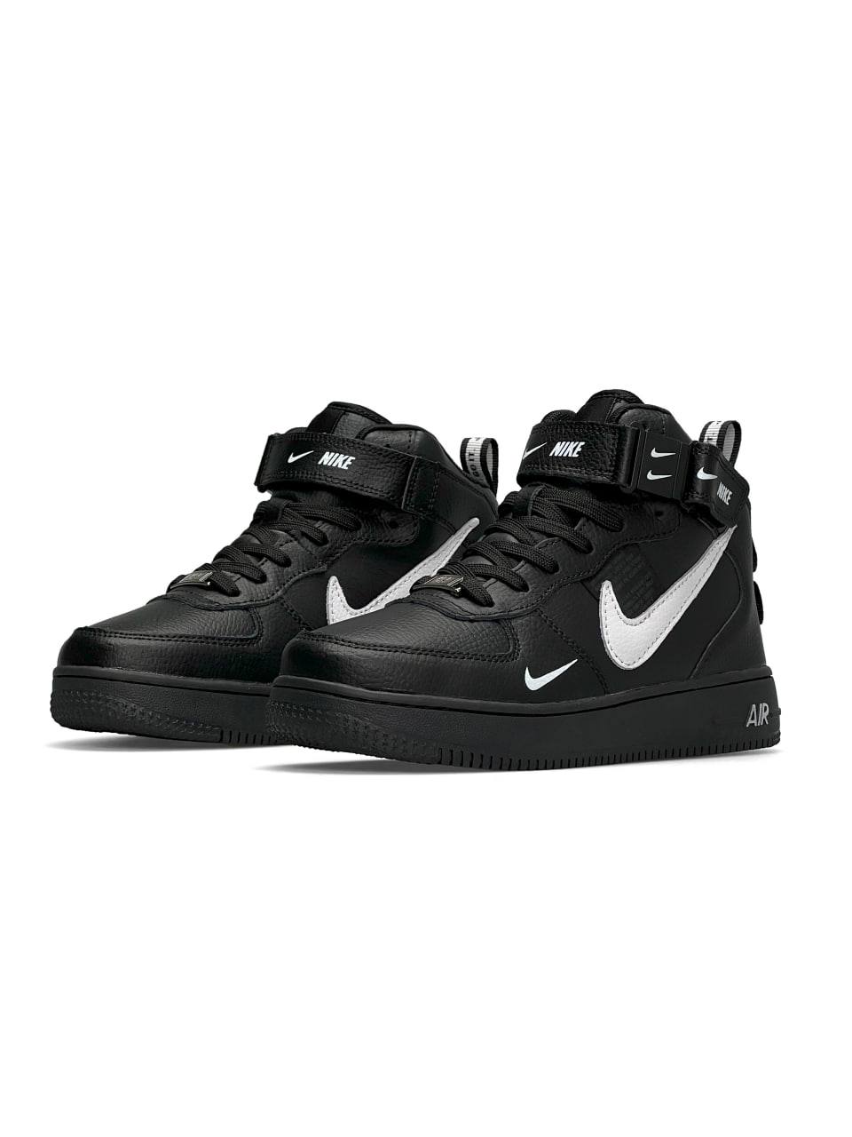 Nike Air Force 1 Utility High All Black White Fur