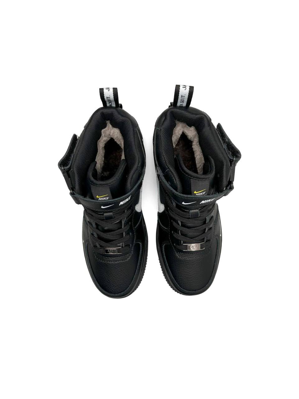 Nike Air Force 1 Utility High All Black White Fur
