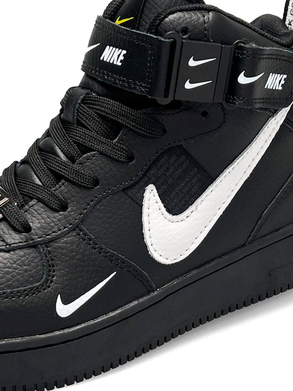 Nike Air Force 1 Utility High All Black White Fur