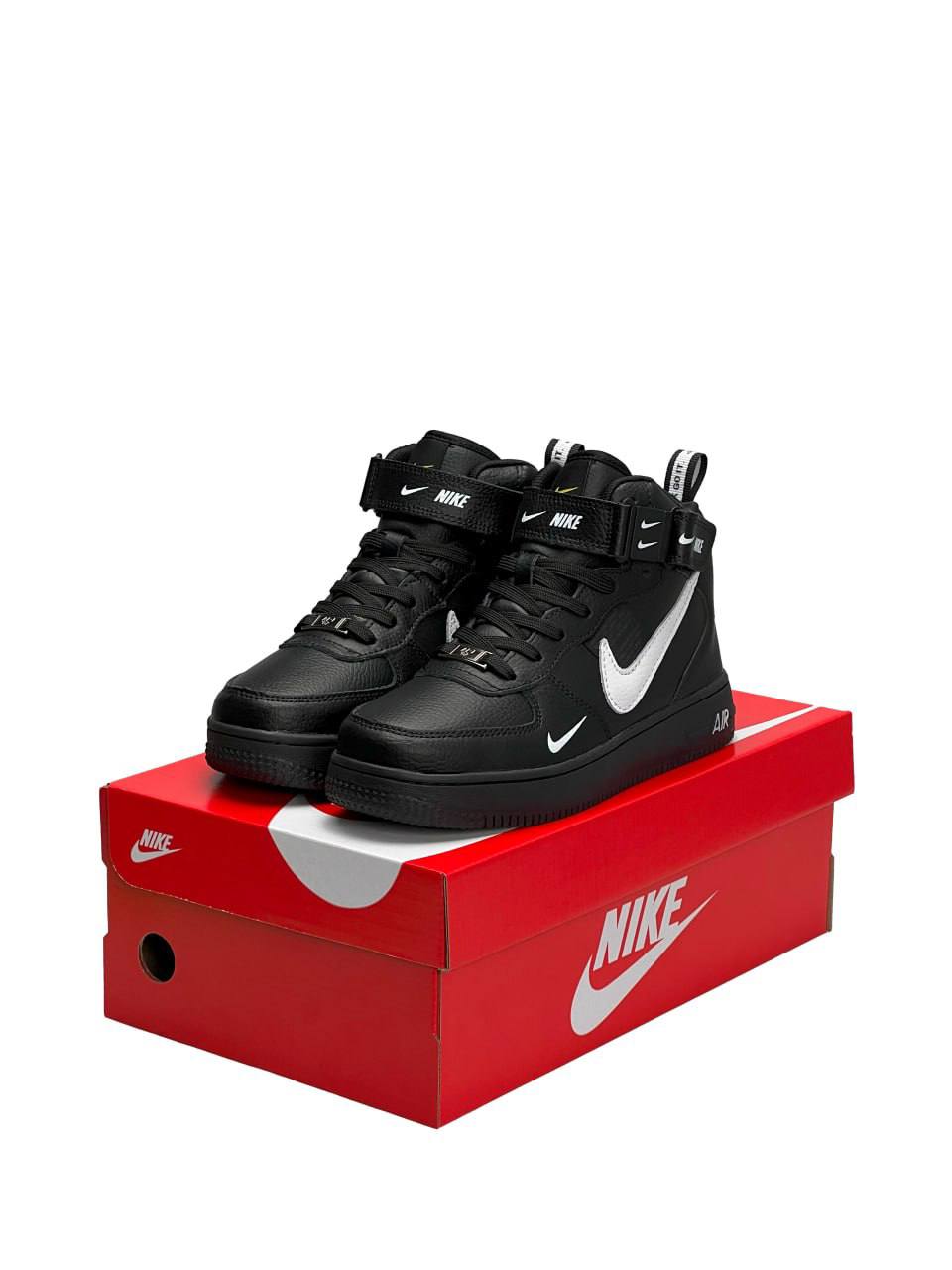 Nike Air Force 1 Utility High All Black White Fur