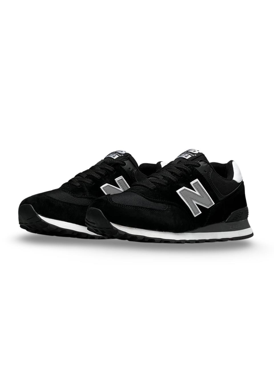 New Balance 574 Black White Gray Reflective