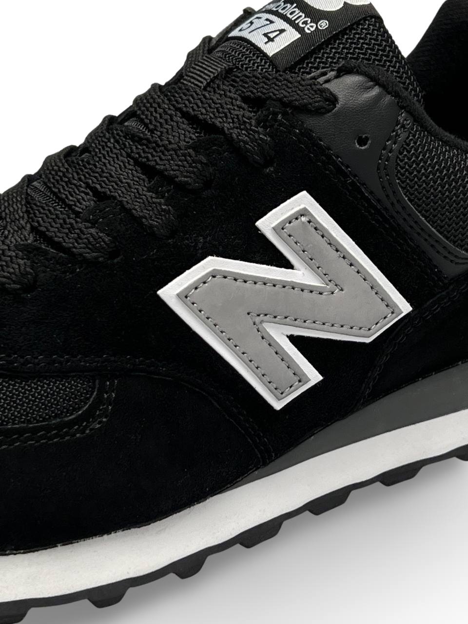 New Balance 574 Black White Gray Reflective