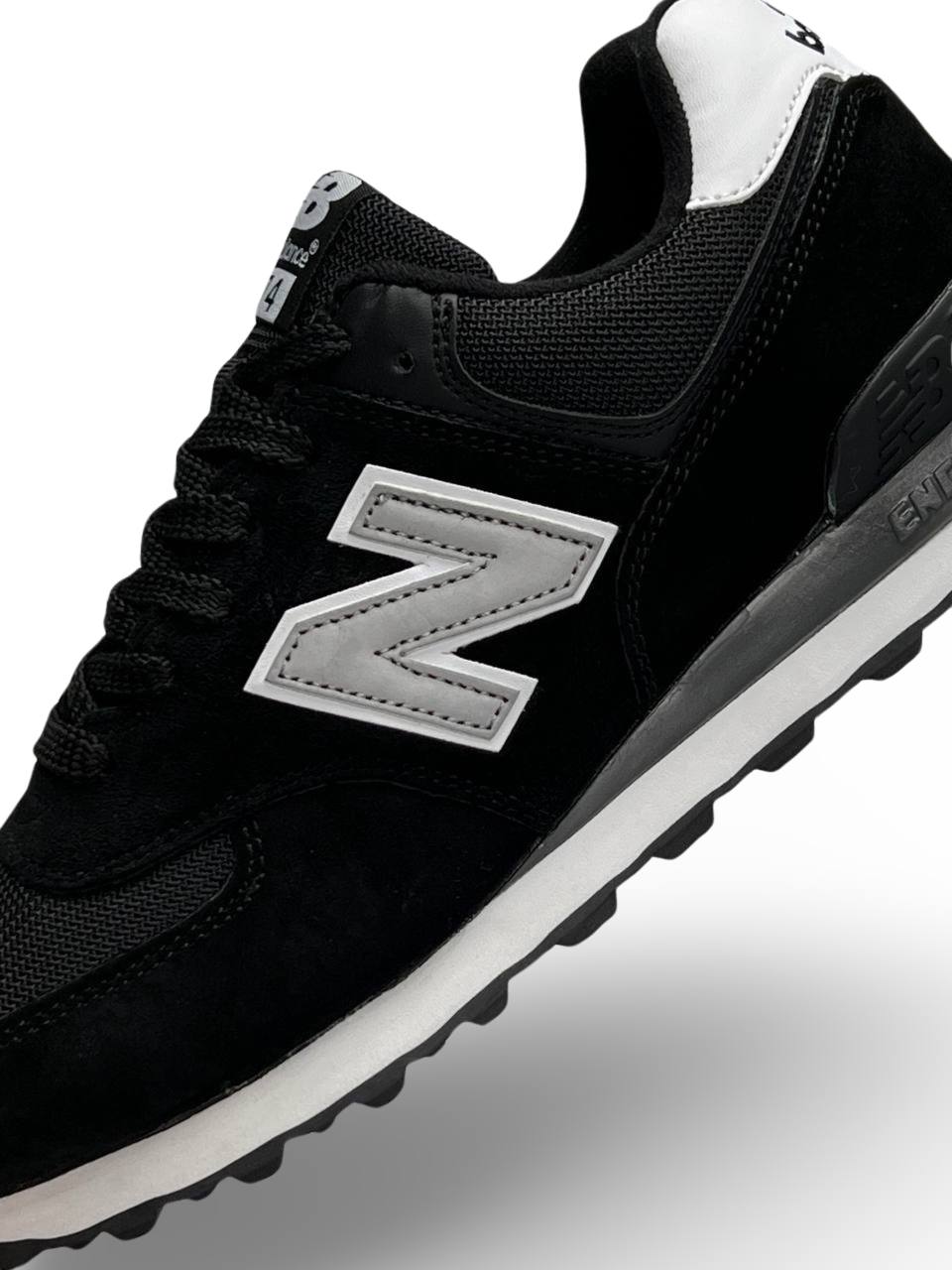 New Balance 574 Black White Gray Reflective