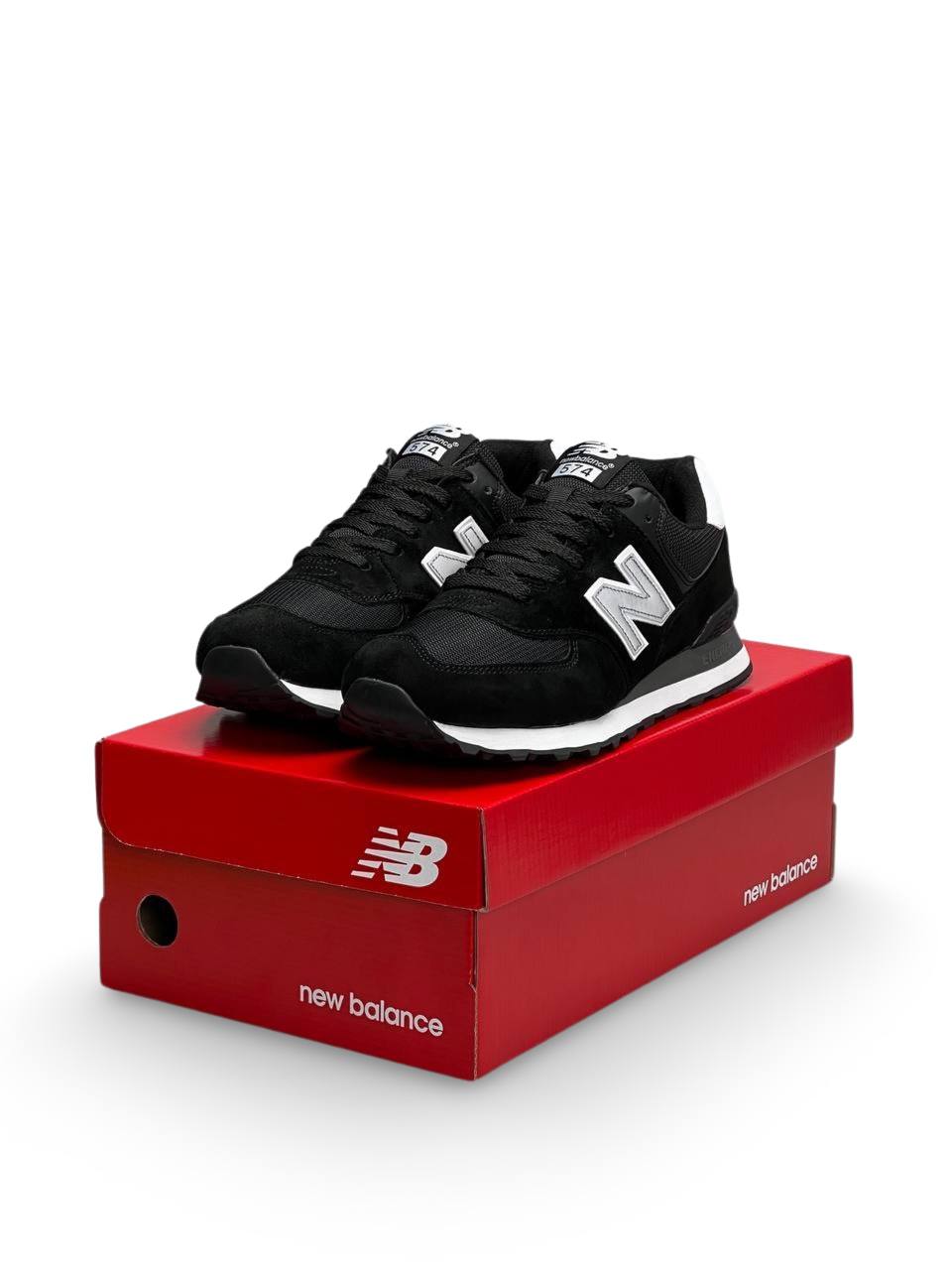 New Balance 574 Black White Gray Reflective