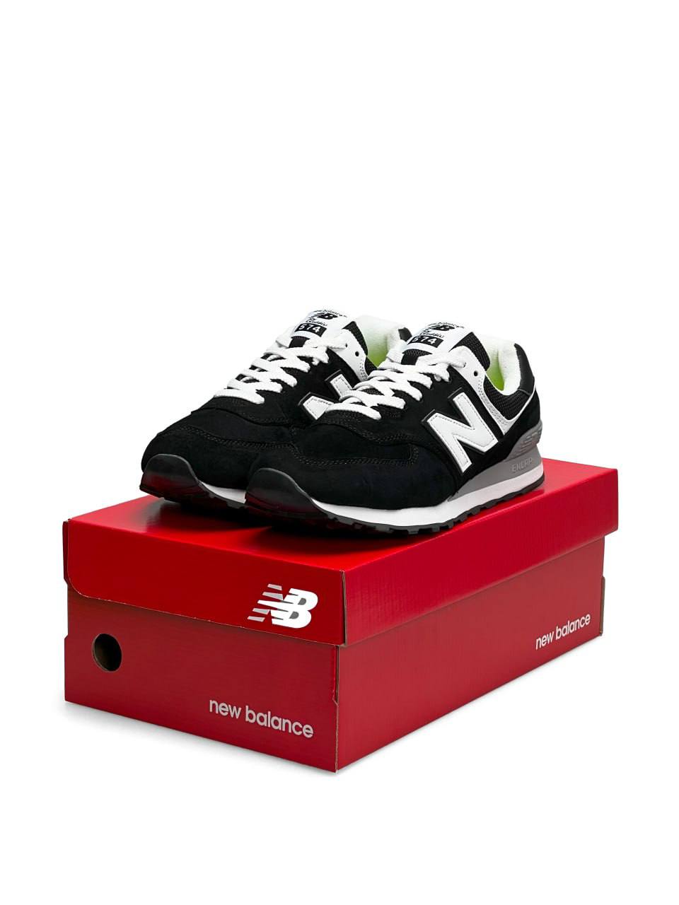 New Balance 574 Full Suede Black White