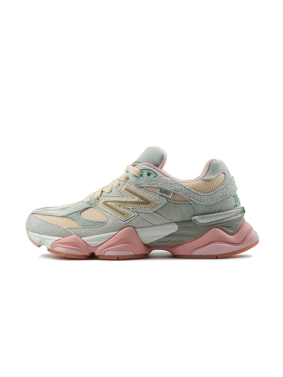 New Balance 9060 Light Gray Pink / Joe Freshgoods Inside Voices Baby Shower Blue
