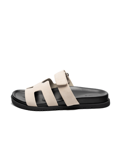 Hermes Chypre Sandals Suede Light Beige Black