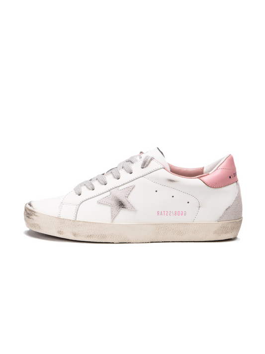 Golden Goose Superstar with Gray Suede Star and Pink Leather Heel Tab