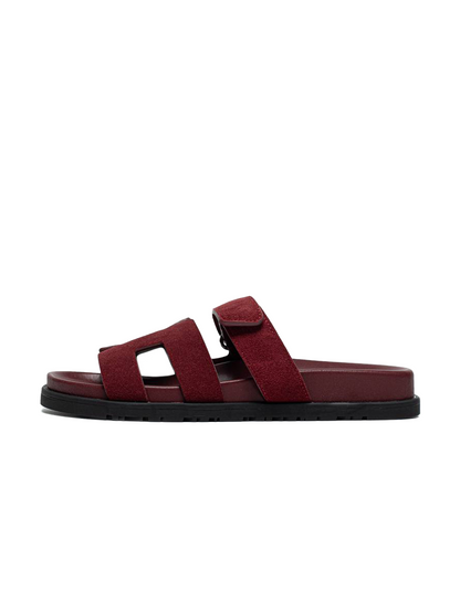 Hermes Chypre Sandals Velours Rouge Marsala