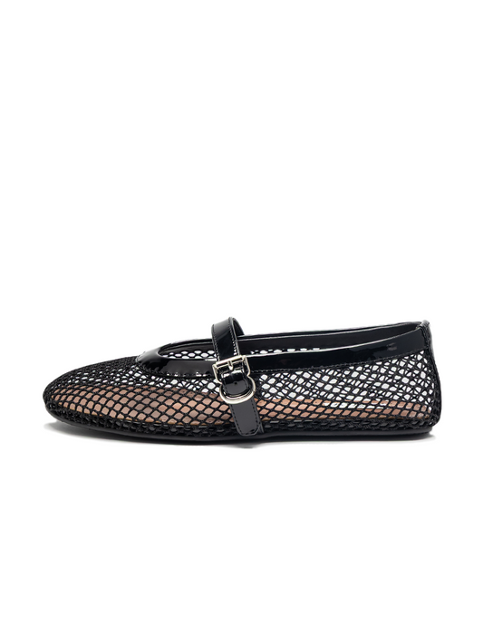 Alaia Ballet Flats in Fishnet Black