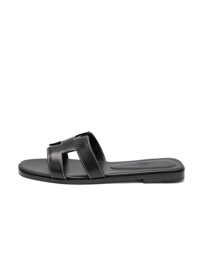 Hermes Oran Sandals Black Calfskin