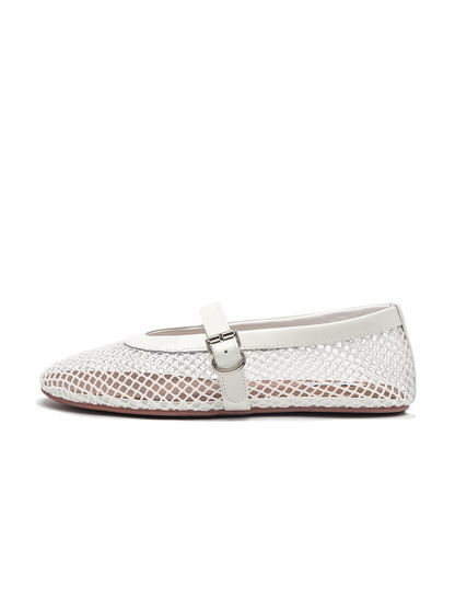 Alaia Ballet Flats in Fishnet Optical White