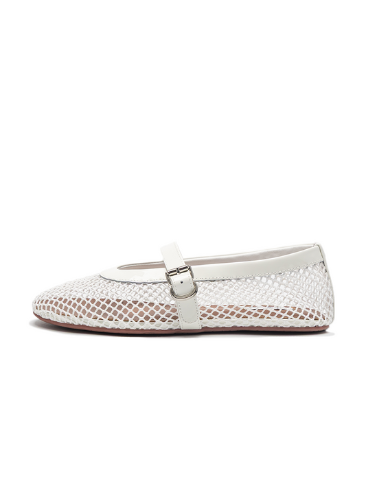 Alaia Ballet Flats in Fishnet Optical White