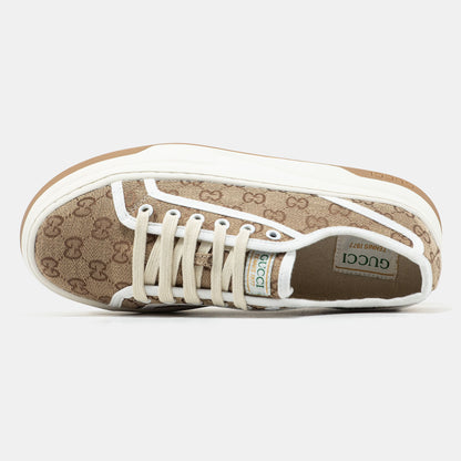 Gucci GG Platform Canvas Sneakers Beige
