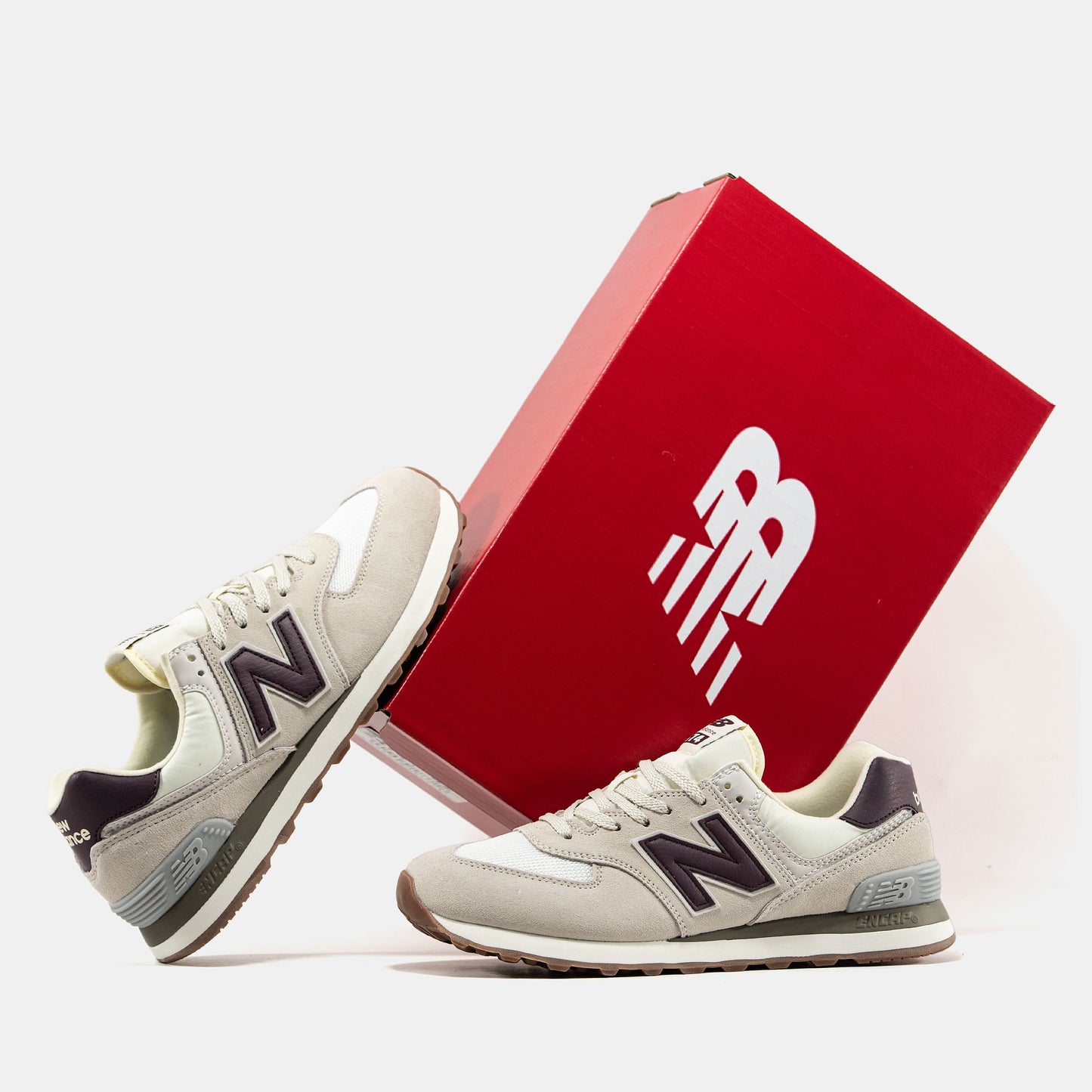 New Balance 574 Beige Brown Logo