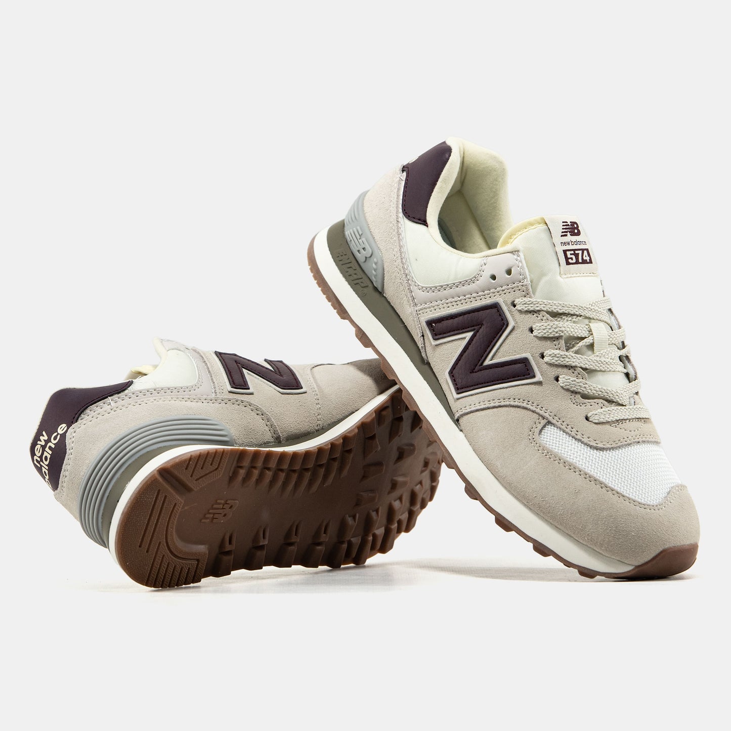 New Balance 574 Beige Brown Logo