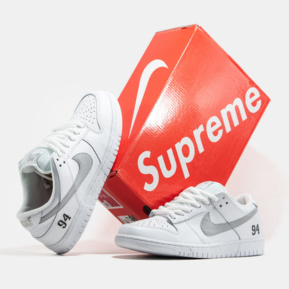 Nike SB Dunk Low x Supreme White Grey Logo