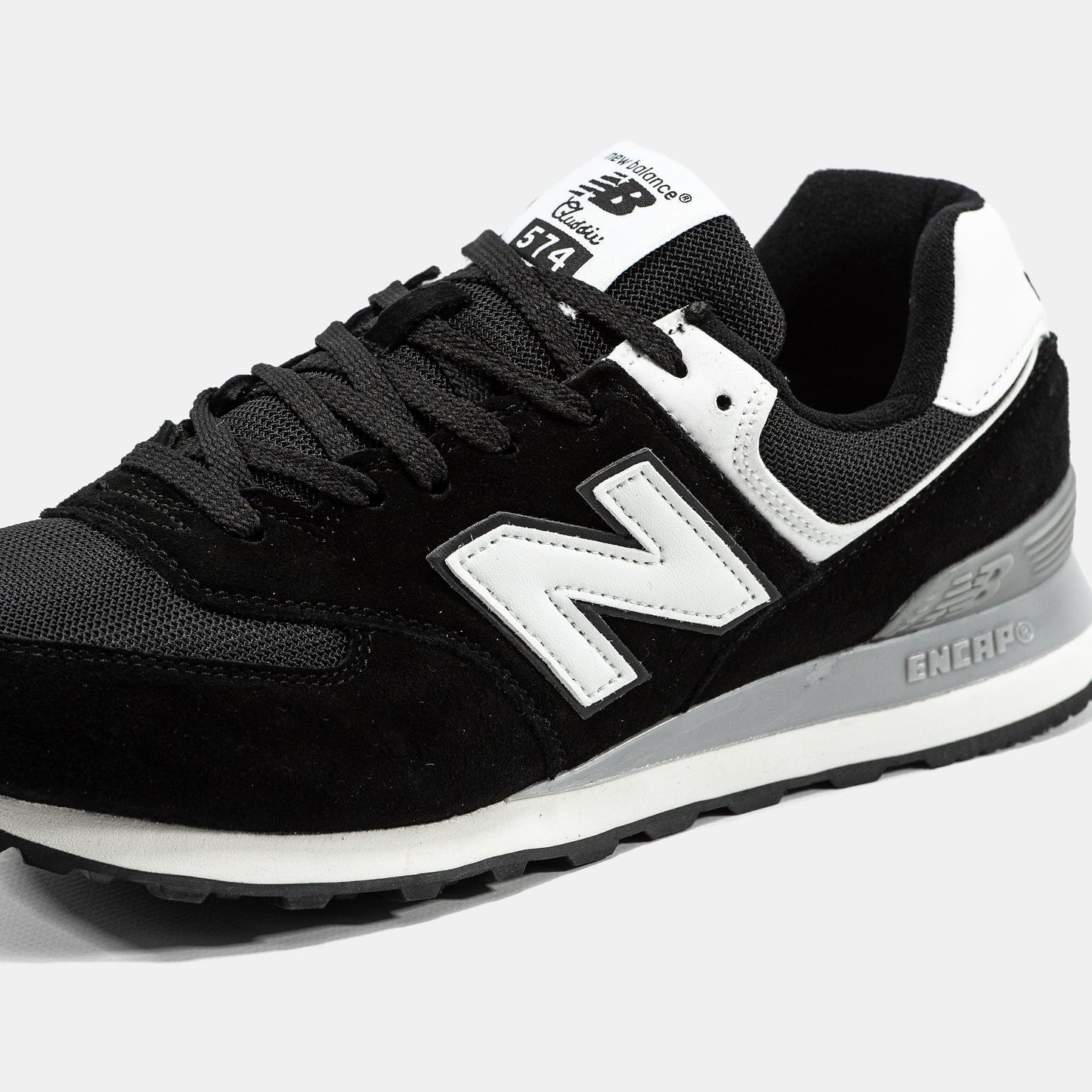 New Balance 574 Black White Logo
