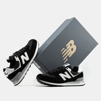 New Balance 574 Black White Logo