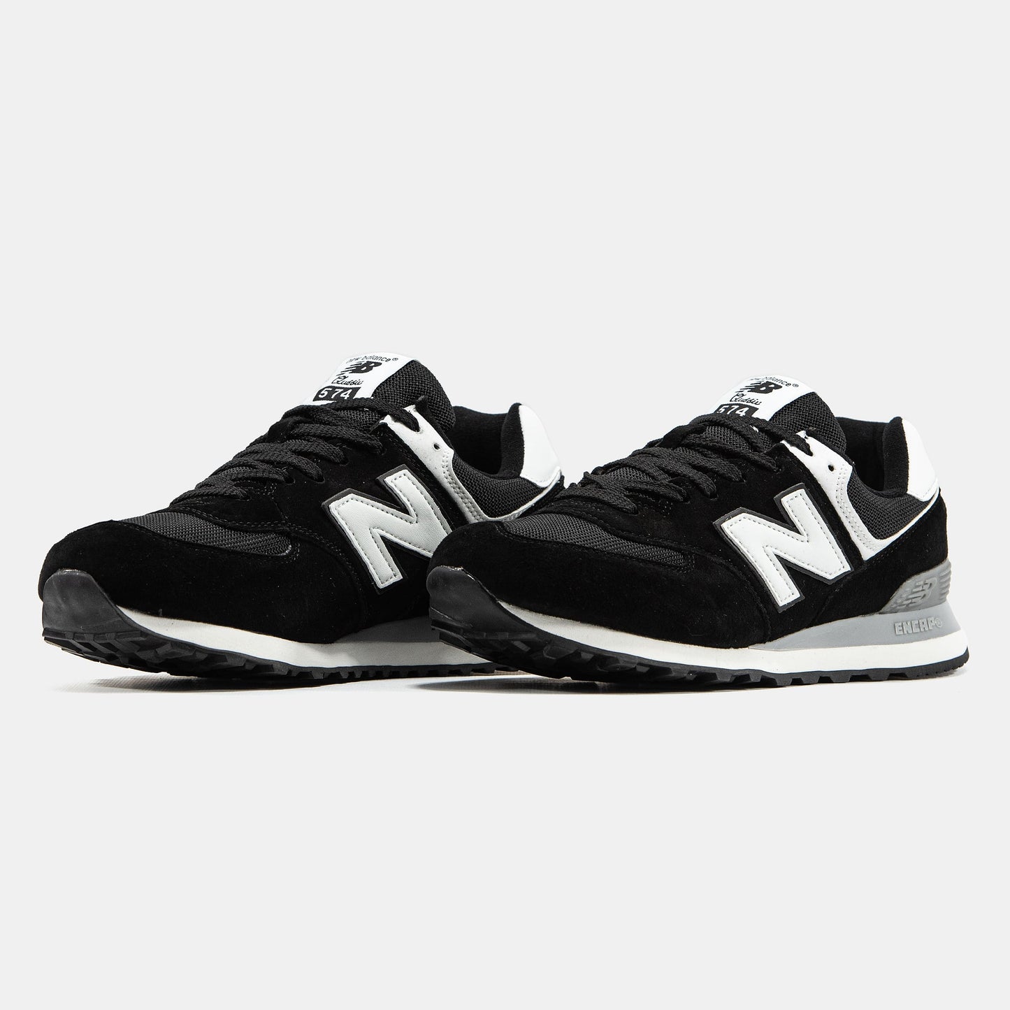 New Balance 574 Black White Logo