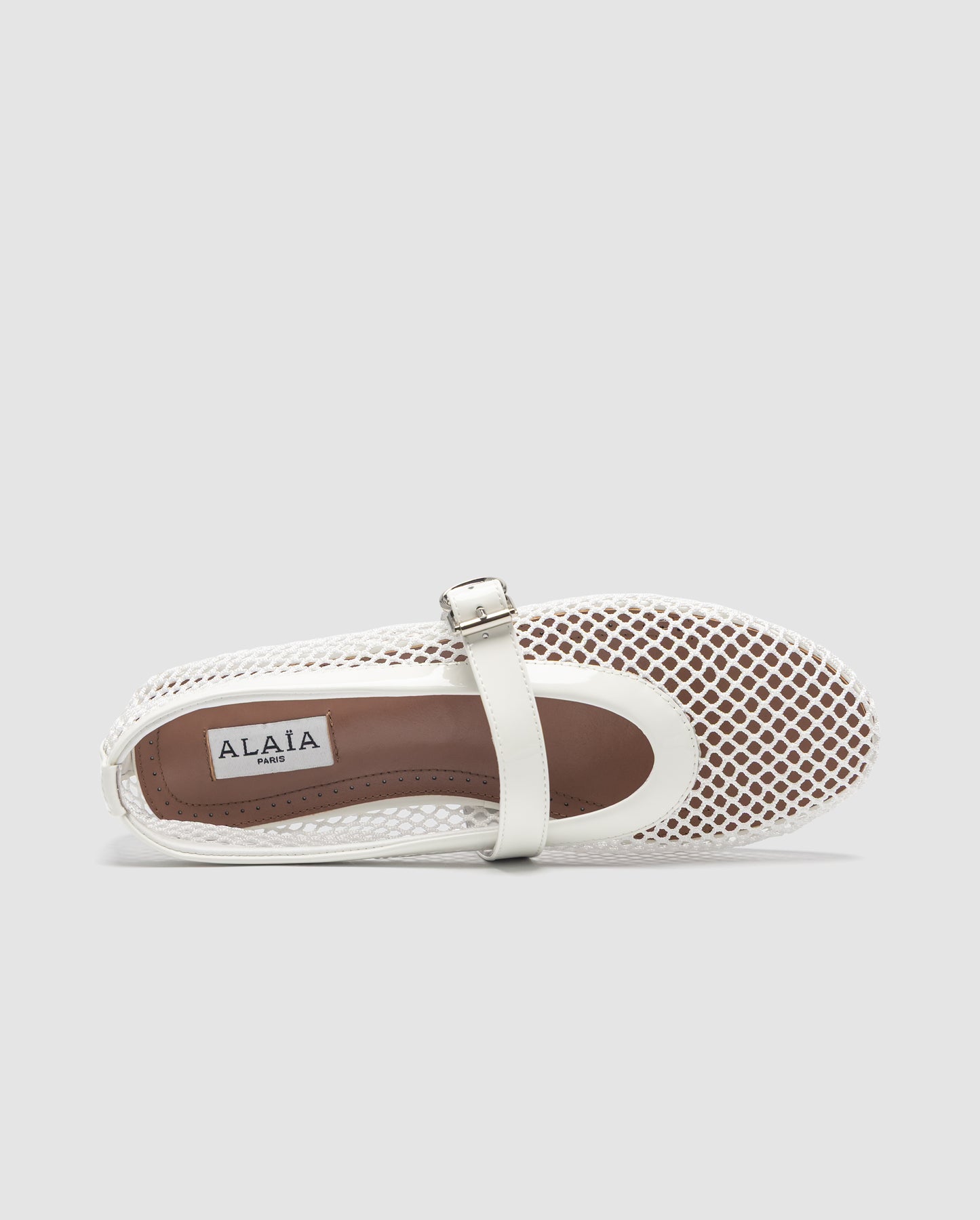 Alaia Ballet Flats in Fishnet Optical White