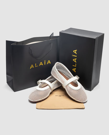 Alaia Ballet Flats in Fishnet Optical White